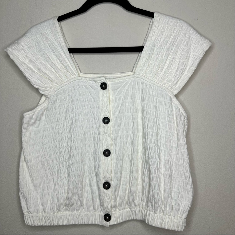 NWOT Madewell Women’s Crinkle-Knit Button Front Top White Cropped Tank Size S